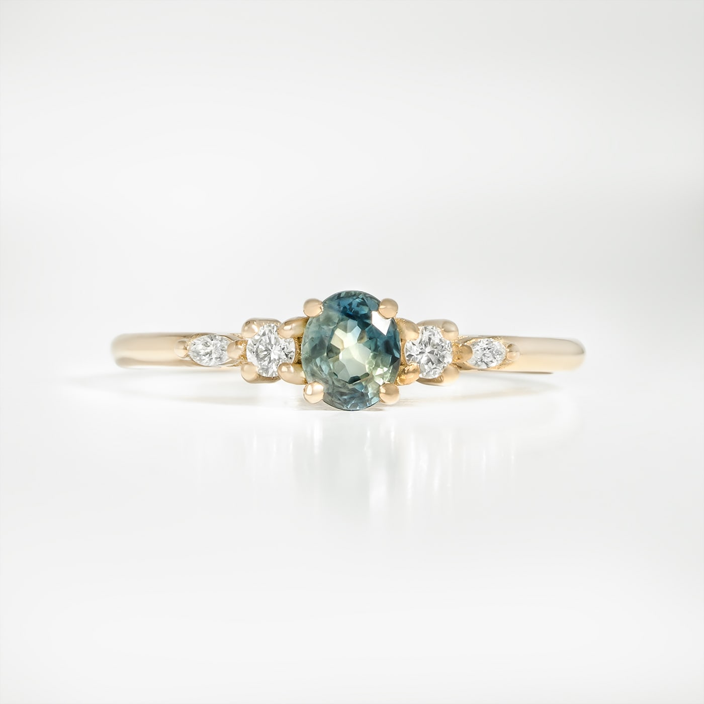Teal sapphire and diamond ring product image