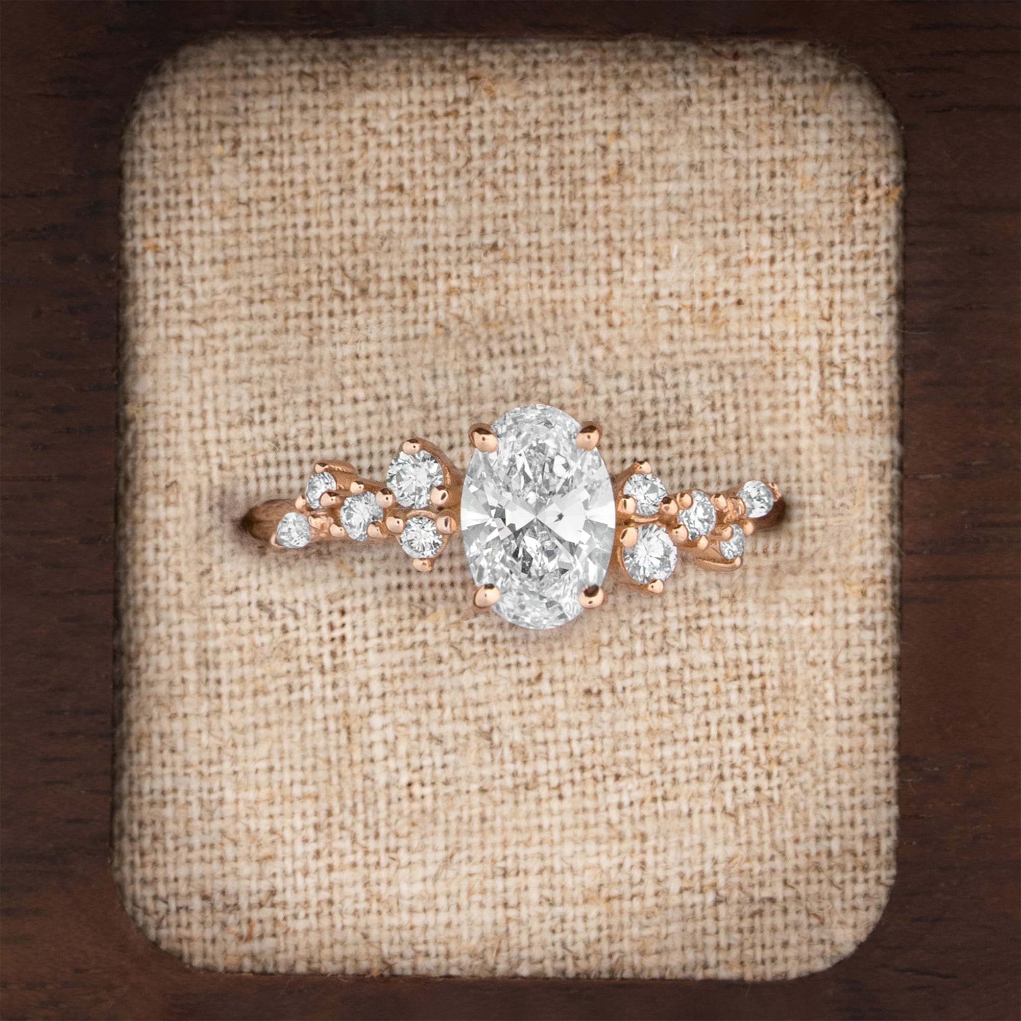 Oval lab grown diamond floral ring in rose gold