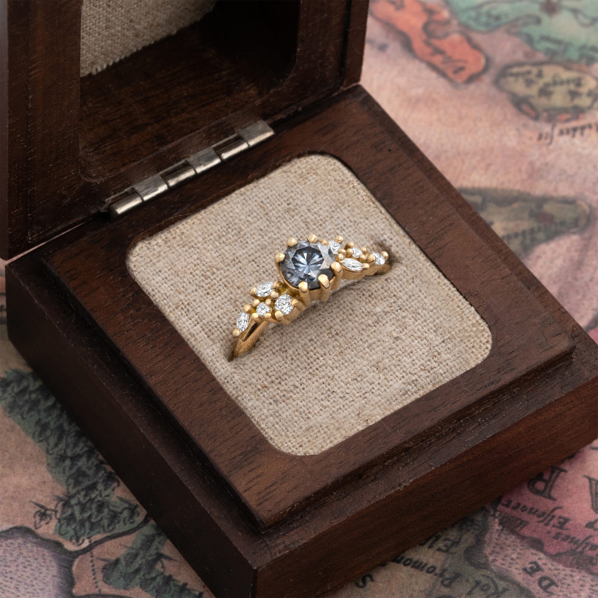 Midnight grey moissanite and diamond floral ring — 3