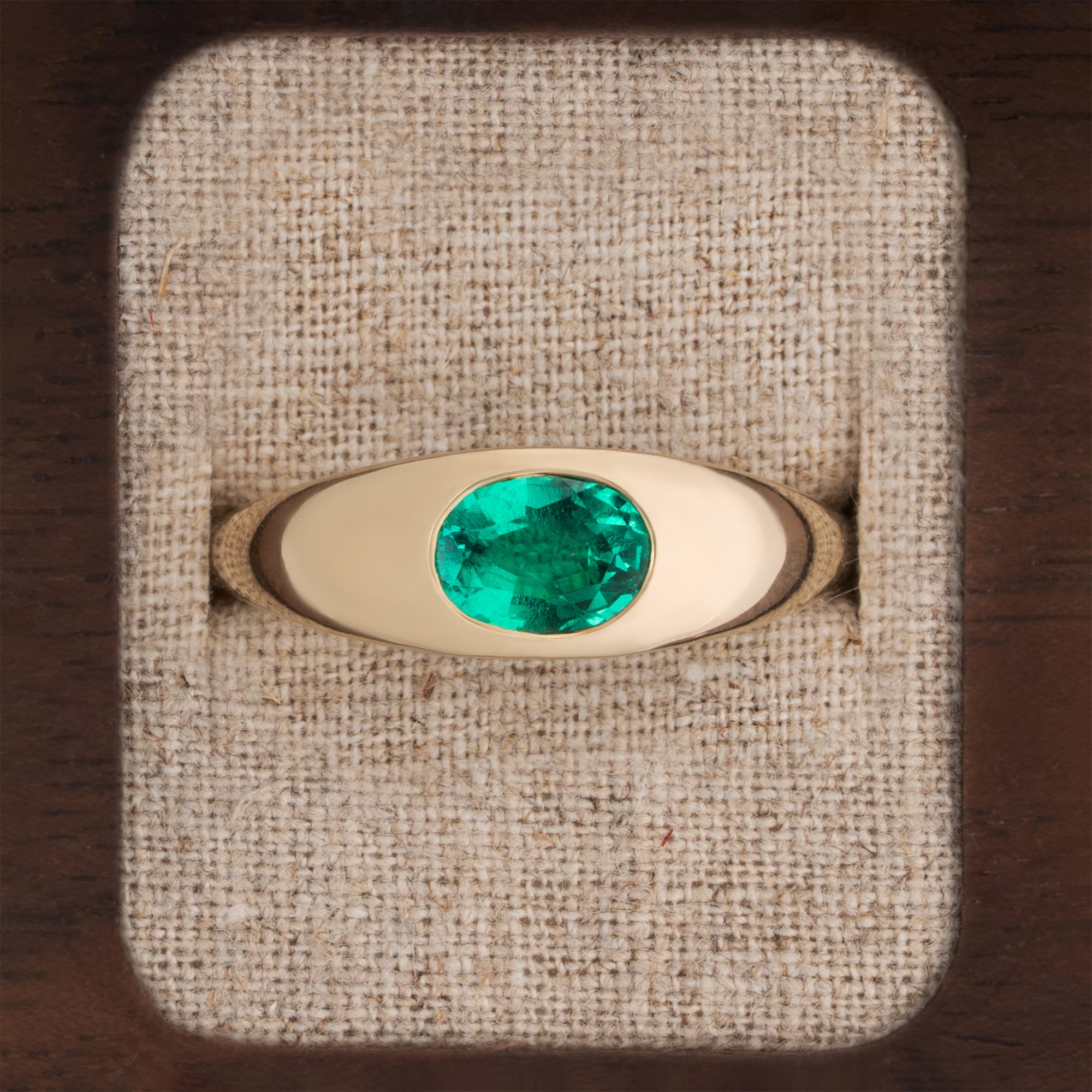 Lab emerald bezel set ring  — 1