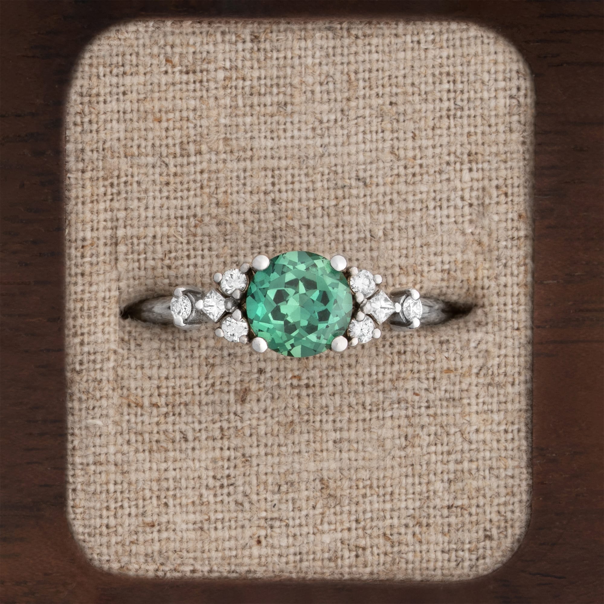 Green sapphire and diamond engagement ring — 1