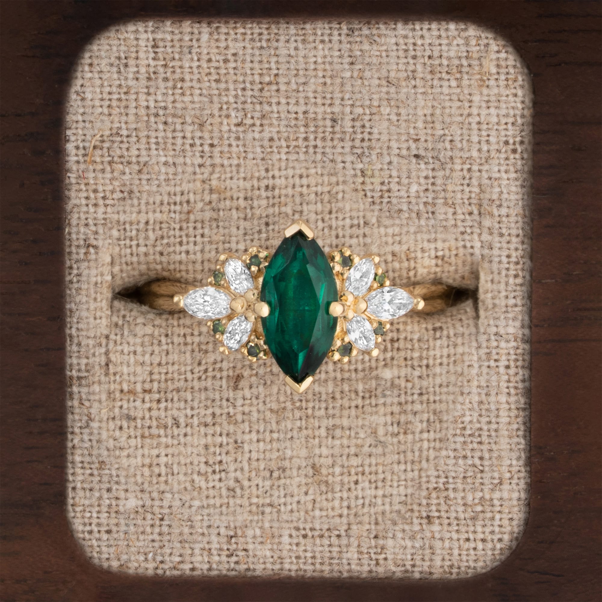 'Marquise Muse' Emerald and lab-grown diamond ring