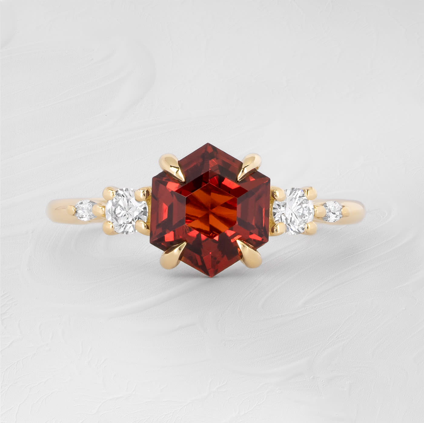 Hexagon spessartine garnet and diamond trellis ring  product image