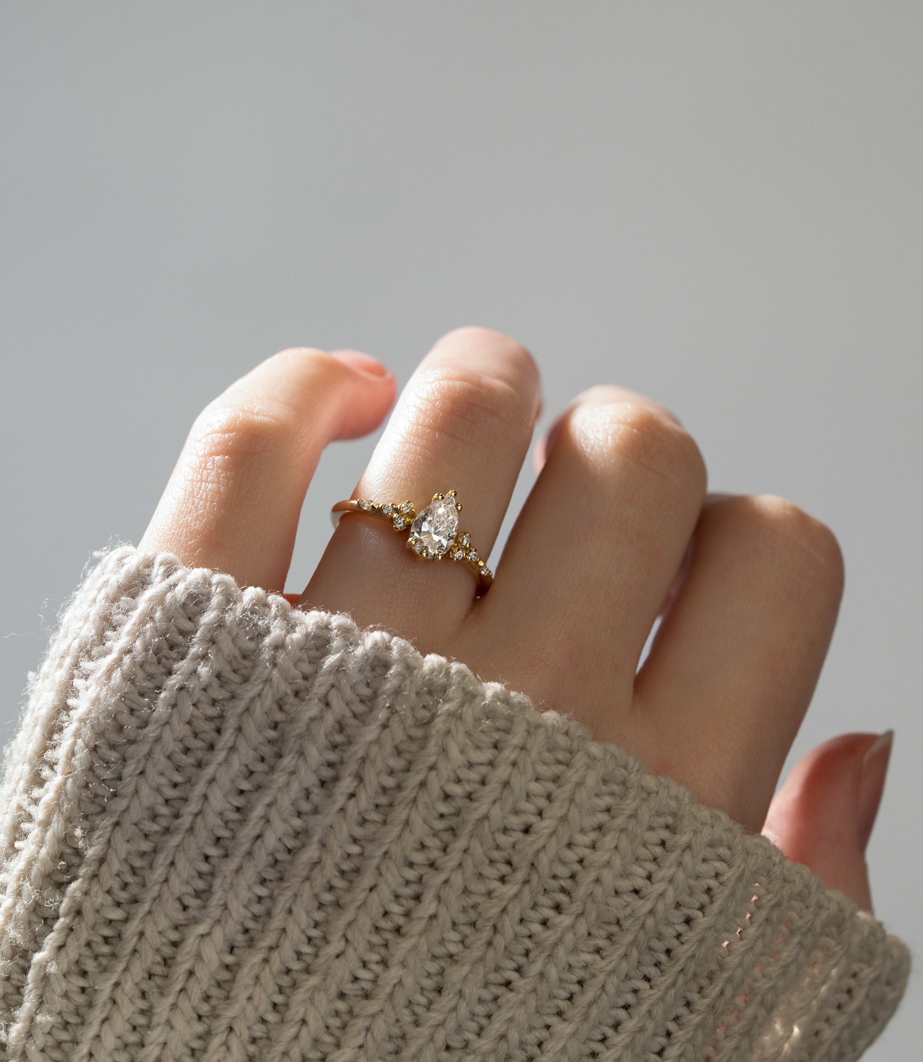 Pear cut lab grown diamond floral ring