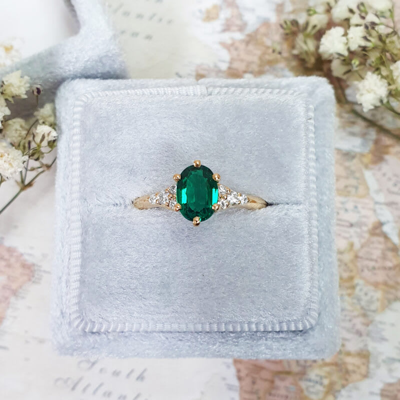 Emerald and diamond 1920's inspired engagement ring product image