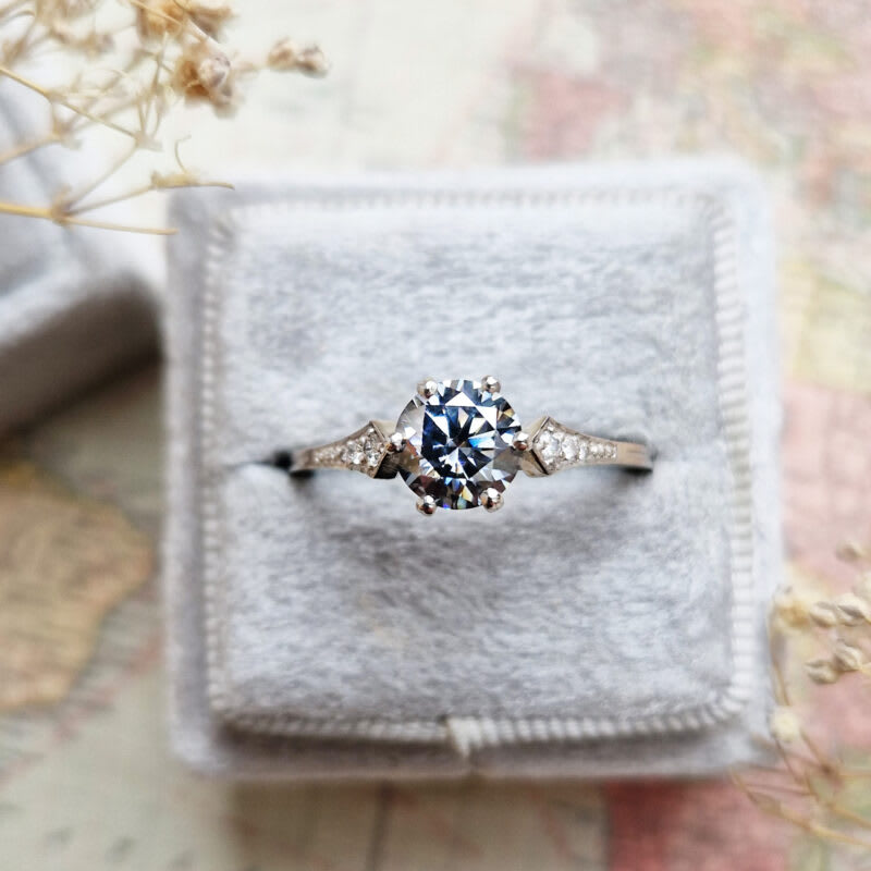 Grey moissanite and diamond engagement ring product image