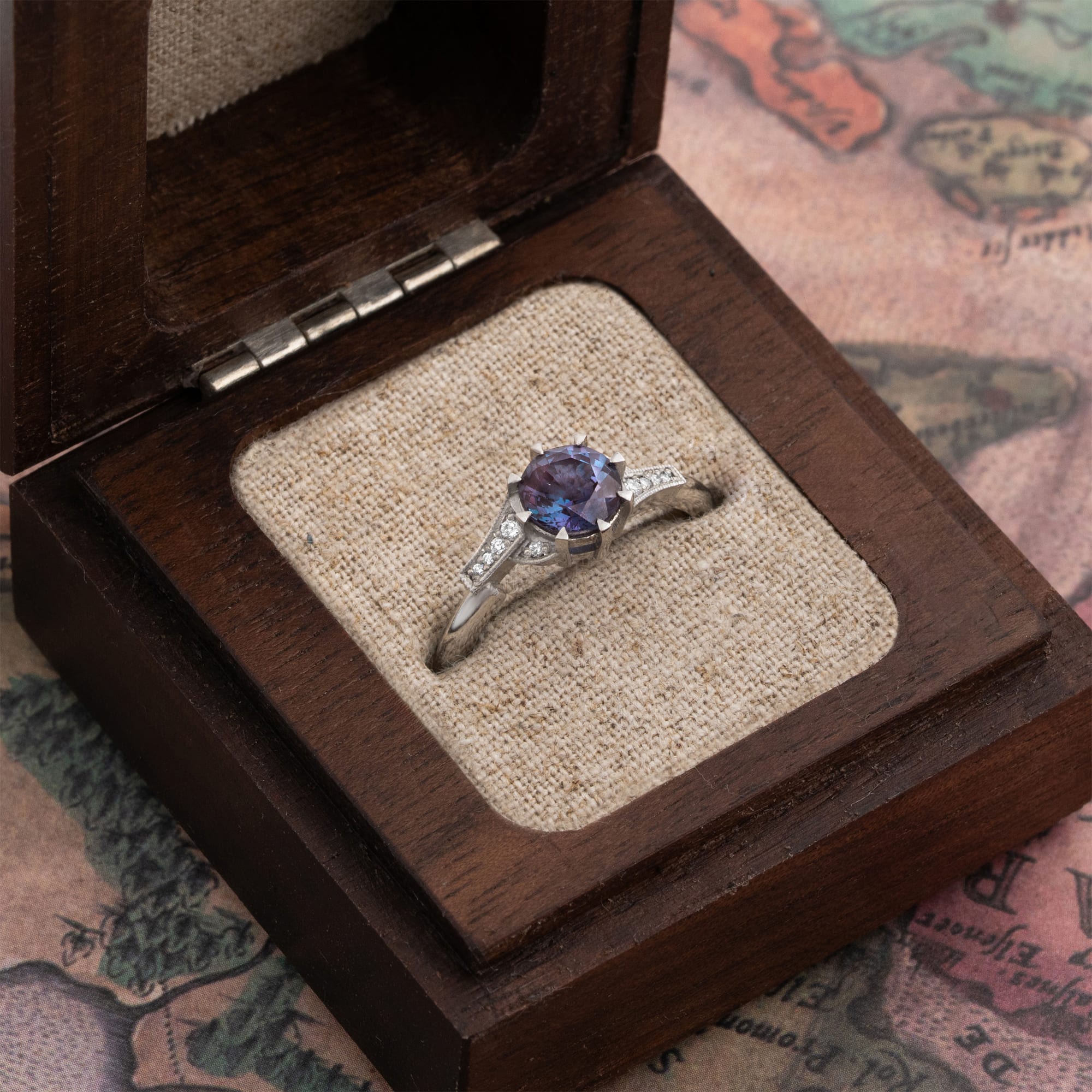 Alexandrite and diamond engagement ring — 2