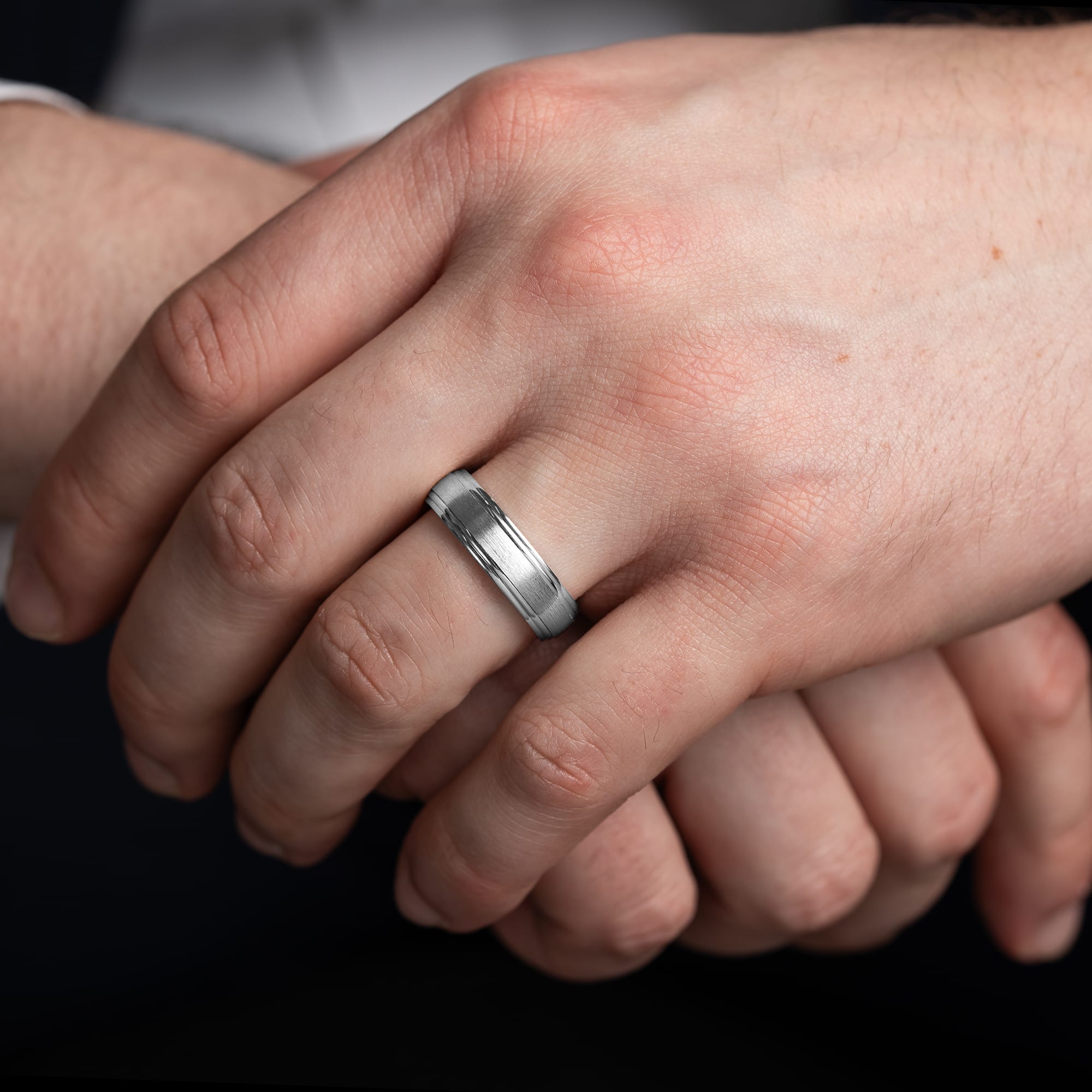 Double stepped edge wedding band