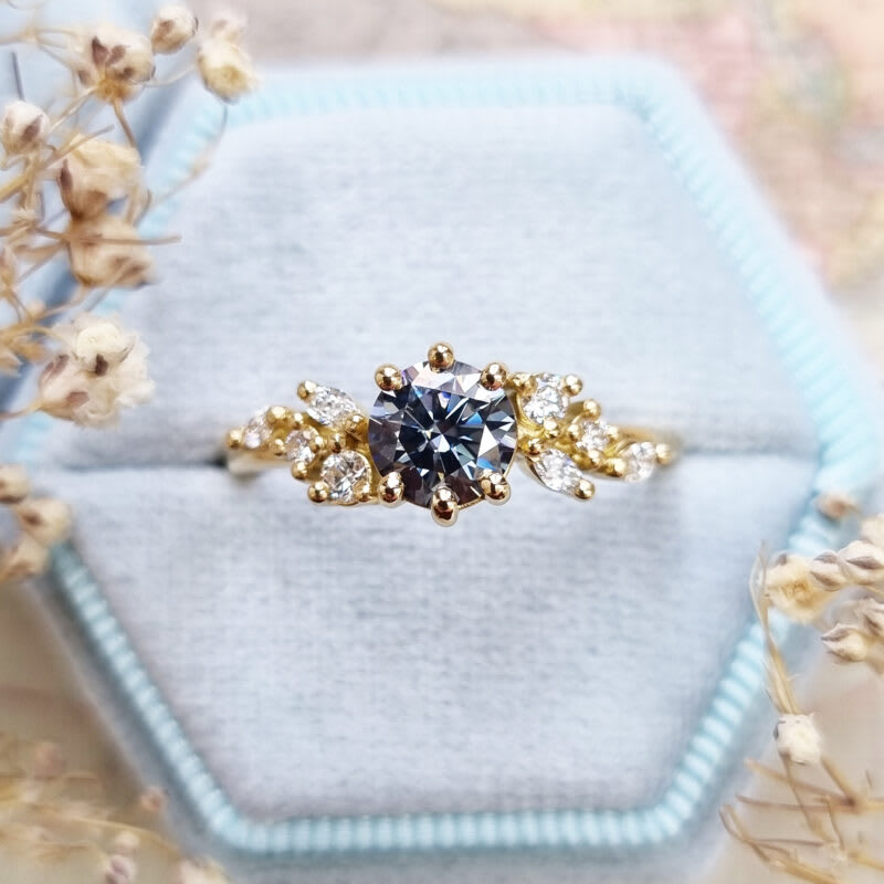 Midnight grey moissanite and diamond floral ring product image