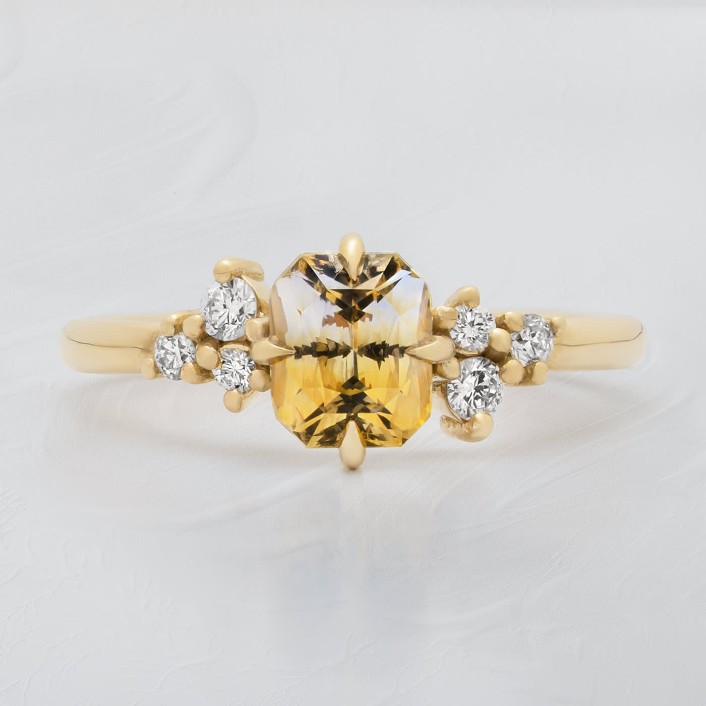 Bi colour yellow and white sapphire and diamond cluster ring product image