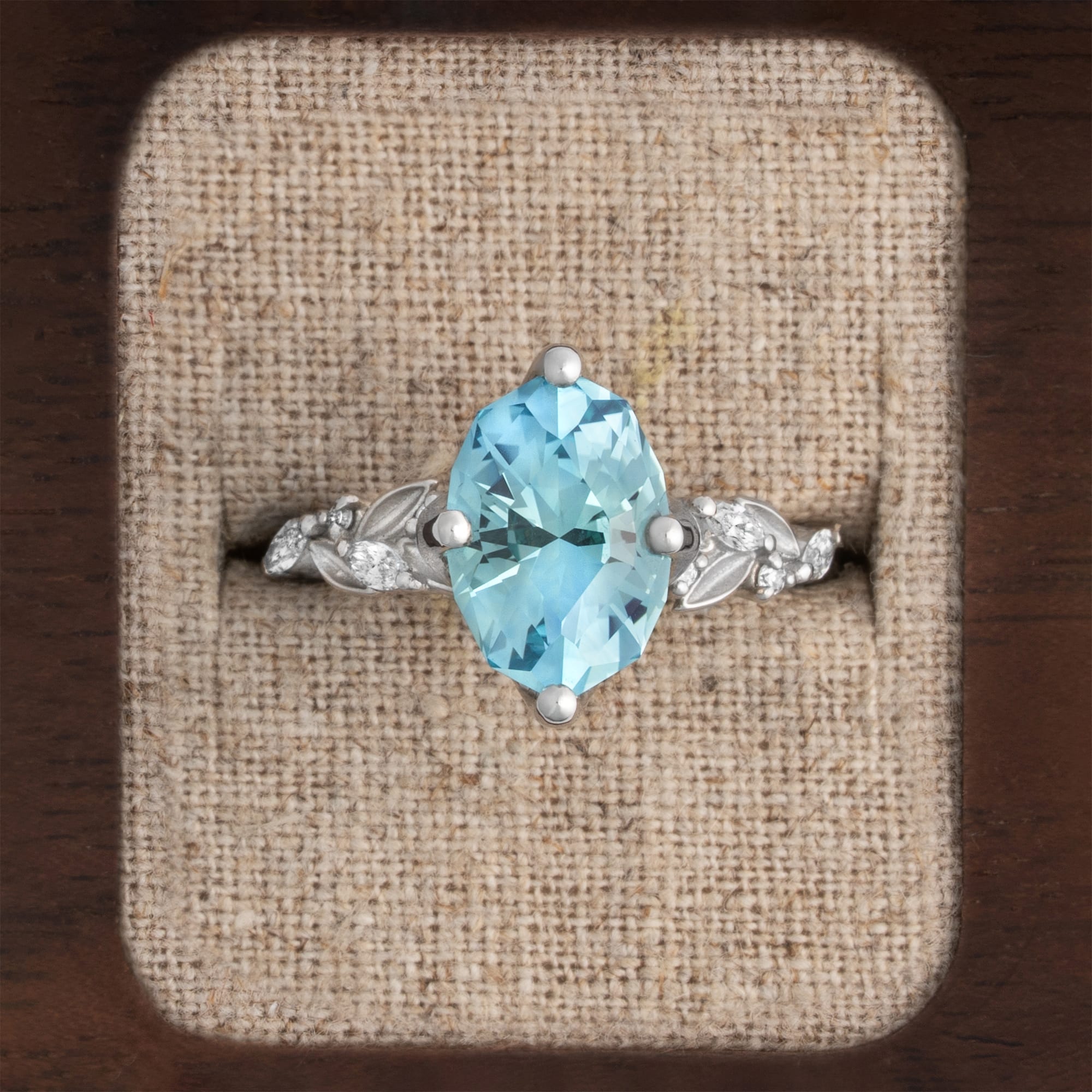 "Wildflower Whisper" Marquise Lab Grown Mint Sapphire and Diamond Ring 