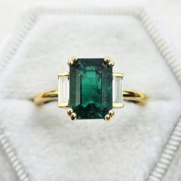 Art deco inspired emerald and diamond ring product image