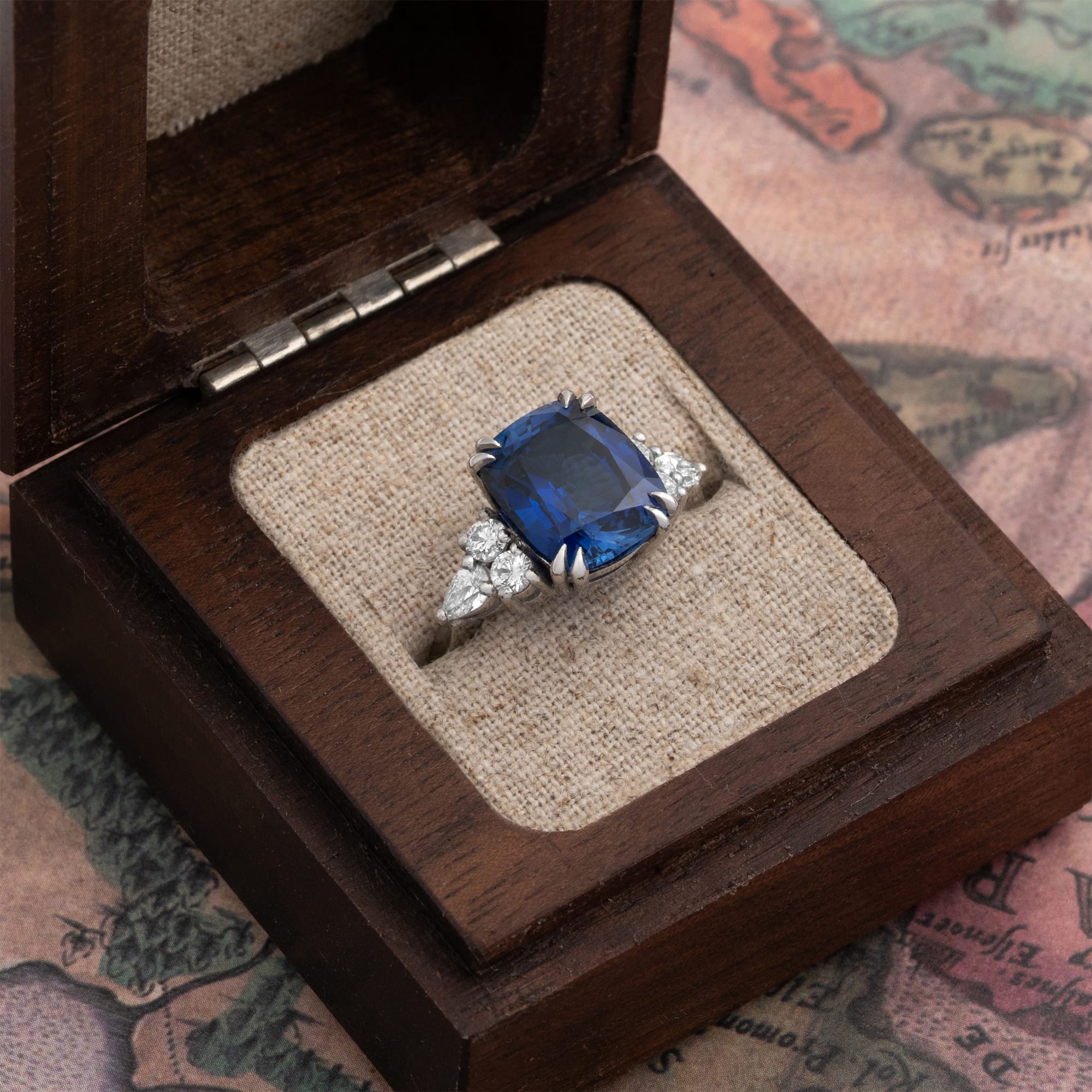 Cushion cut lab grown blue sapphire and diamond ring in platinum — 3