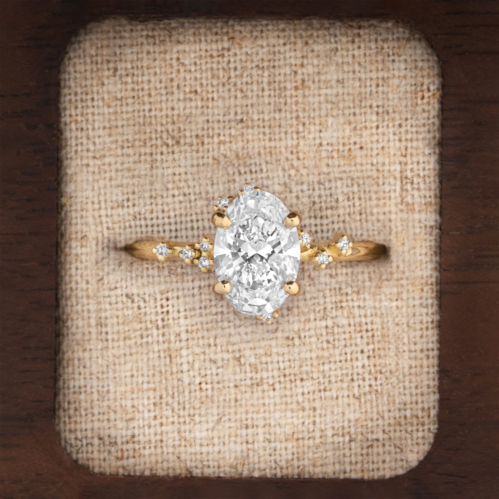 Oval lab grown diamond ring in 18ct yellow gold