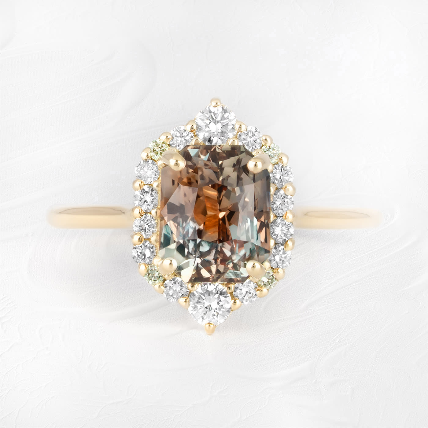 Radiant parti sapphire and diamond halo ring product image