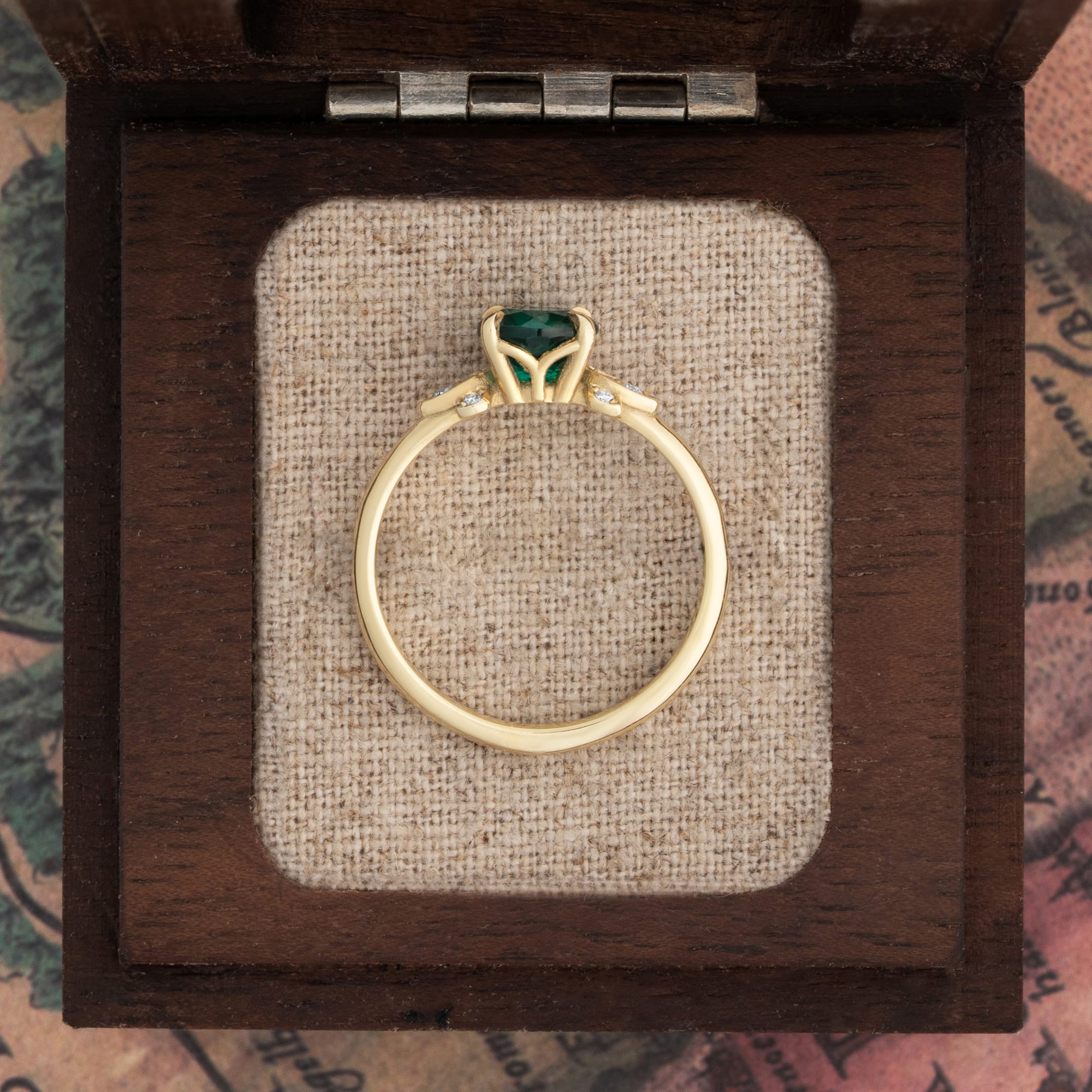 Emerald and diamond floral engagement ring — 3