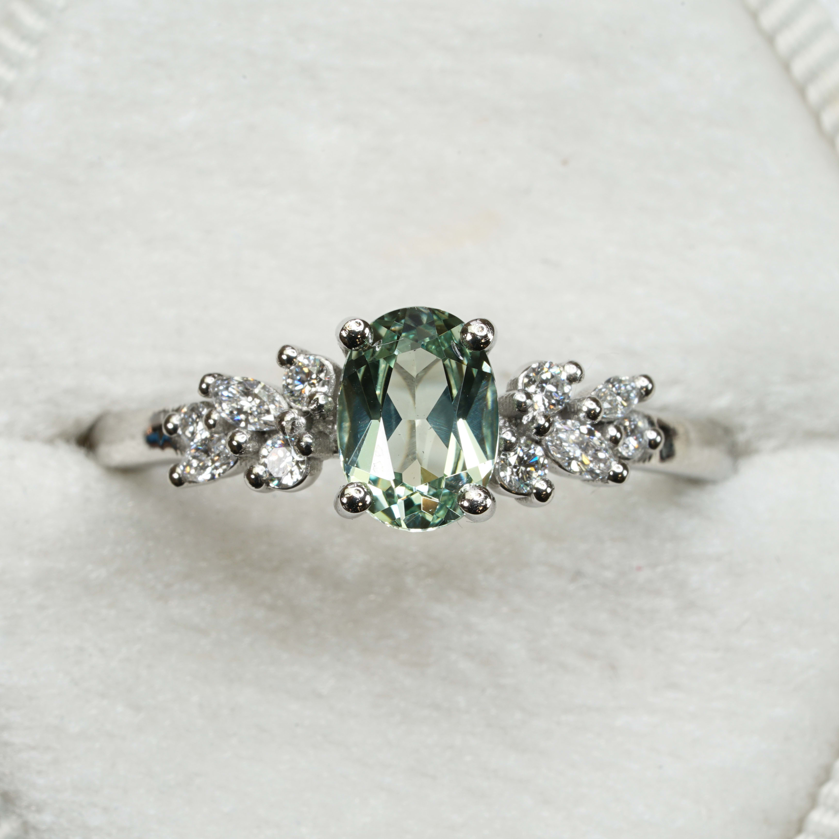 Lab seafoam green sapphire and diamond ring product image