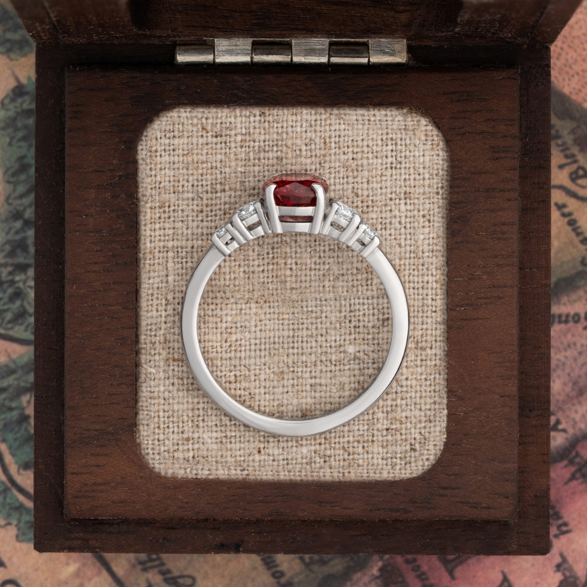 Ruby and diamond 5 stone engagement ring — 4