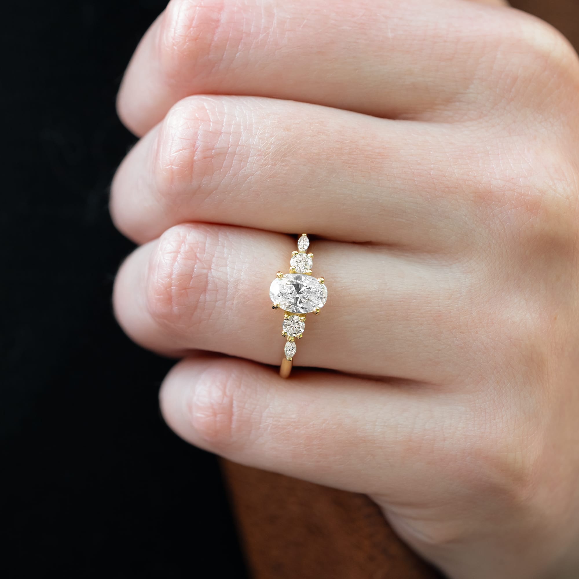 Oval lab grown diamond trellis ring