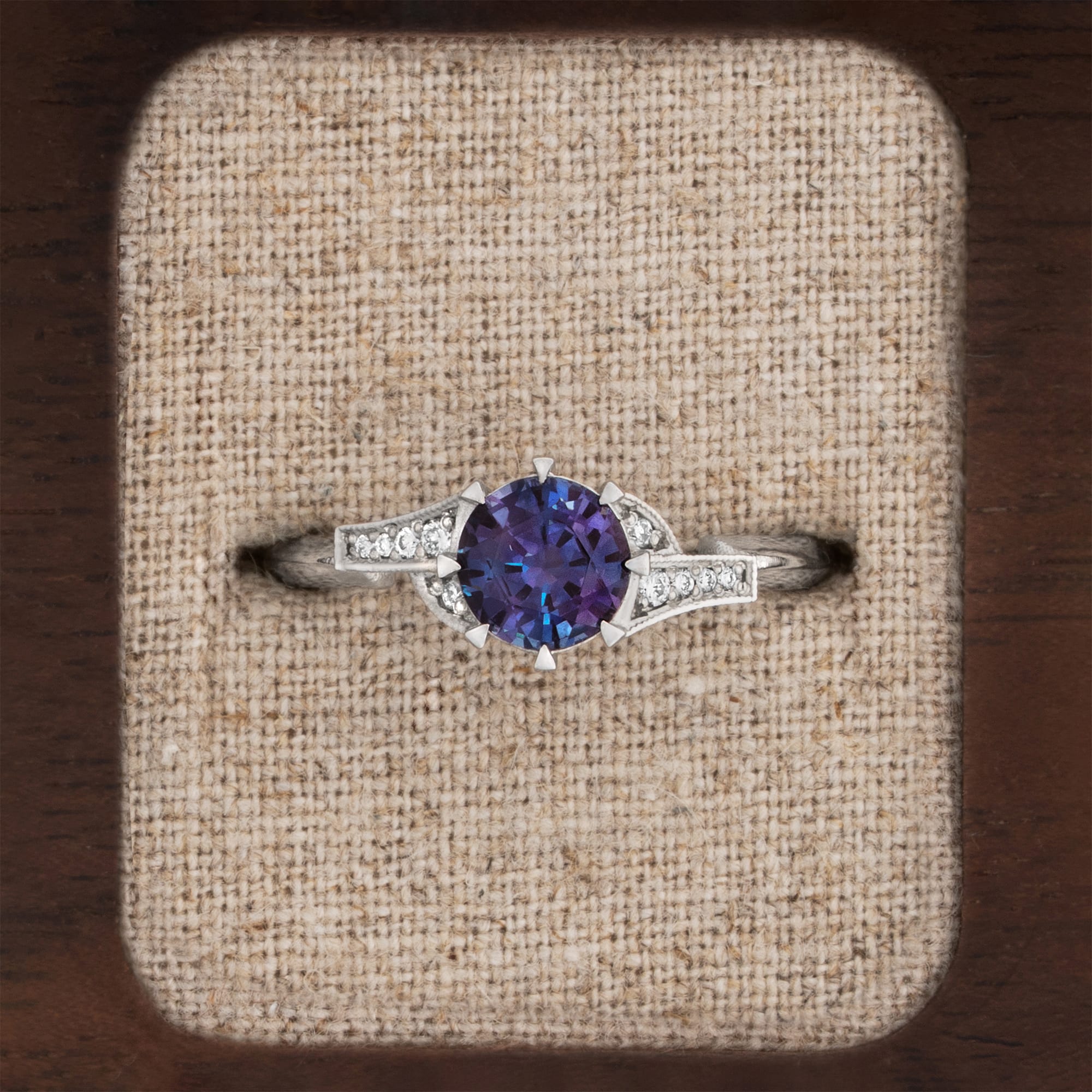 Alexandrite and diamond engagement ring — 1