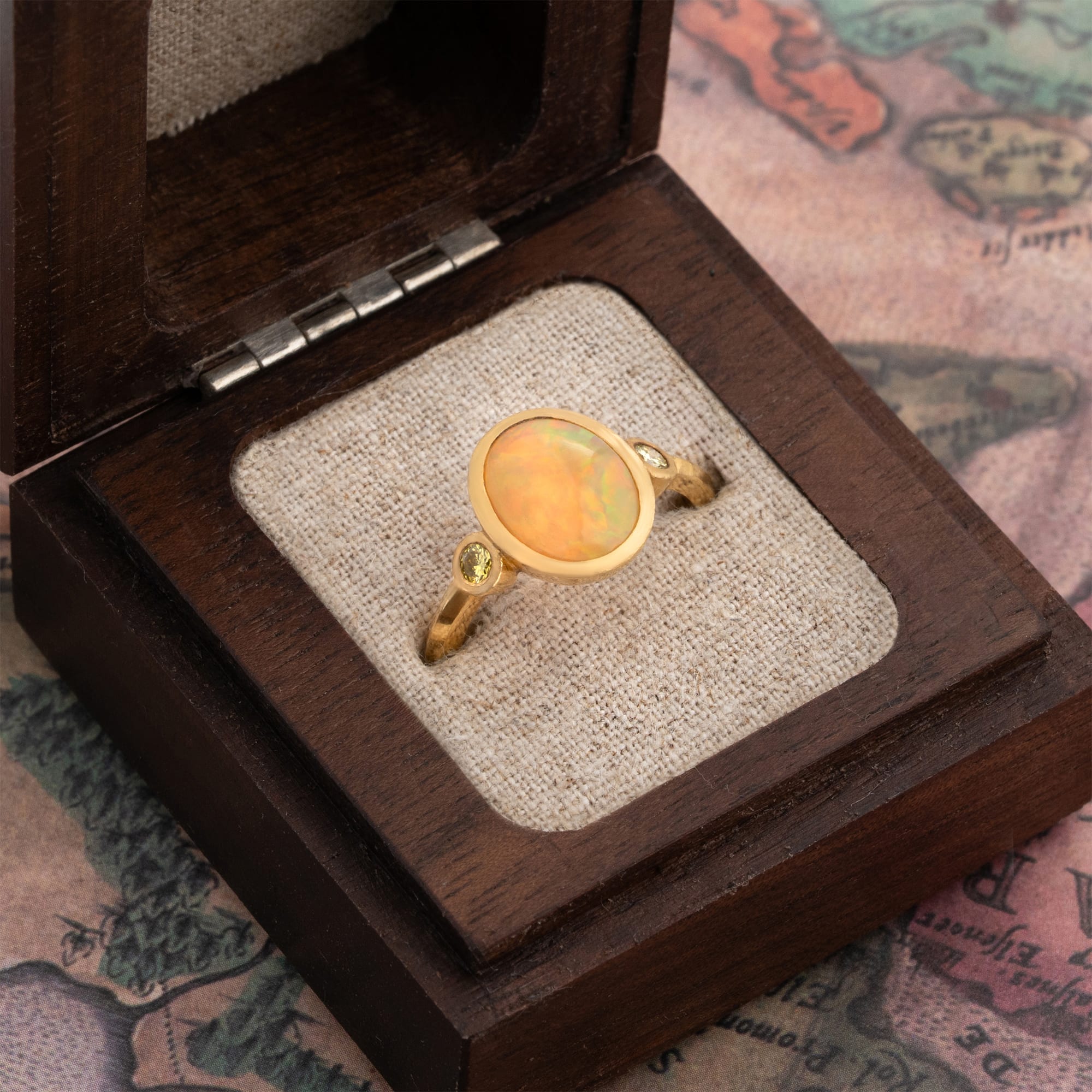 Opal and yellow diamond engagement ring  — 2