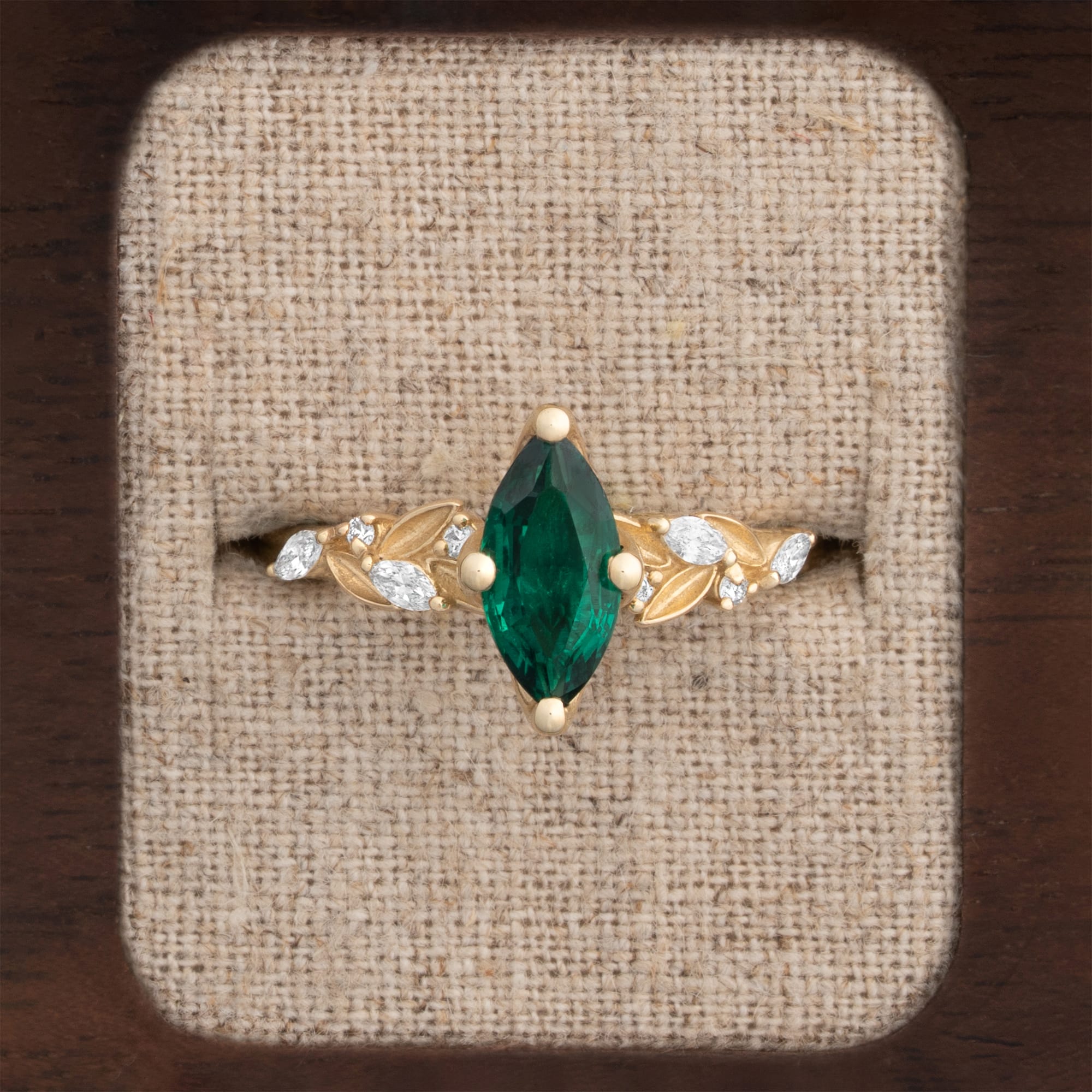 "Wildflower Whisper" Marquise Emerald and Diamond Ring 