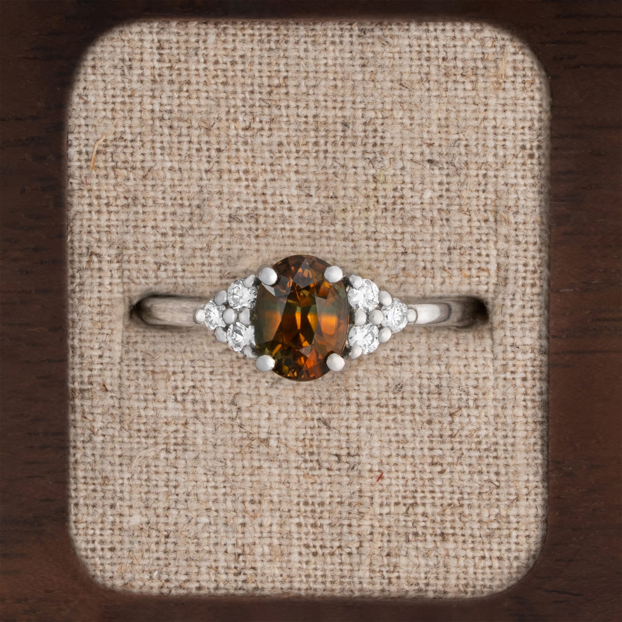 Unique parti sapphire and diamond ring