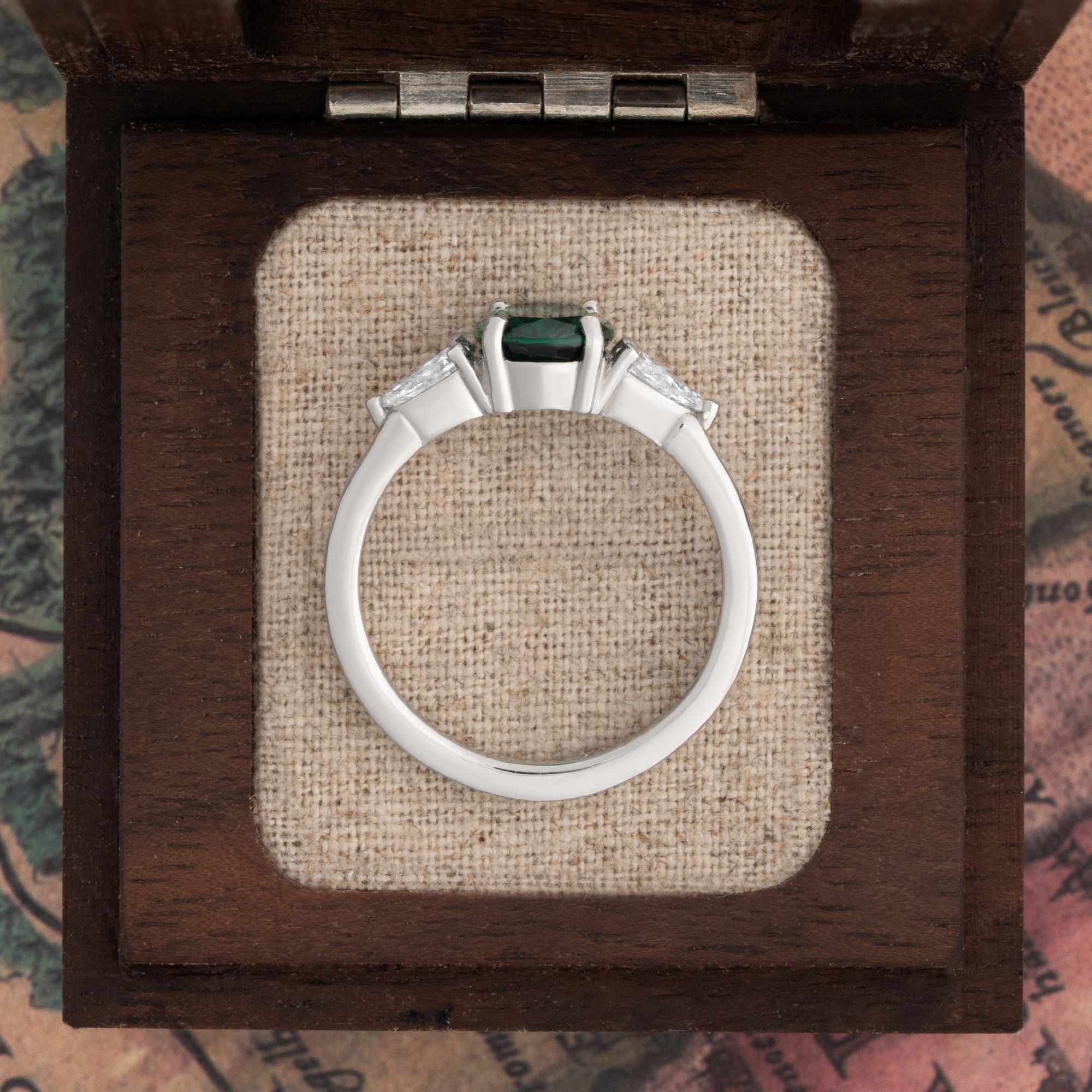 Lab grown oval emerald and pear diamond ring — 3