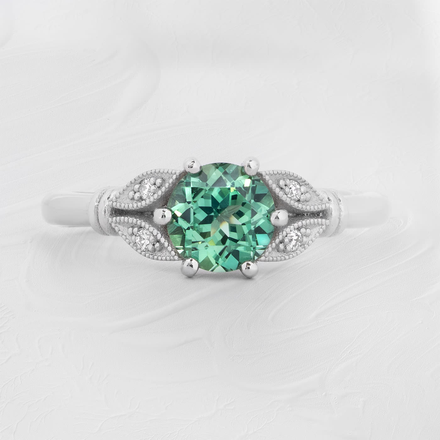 Lab grown green sapphire and diamond ring product image