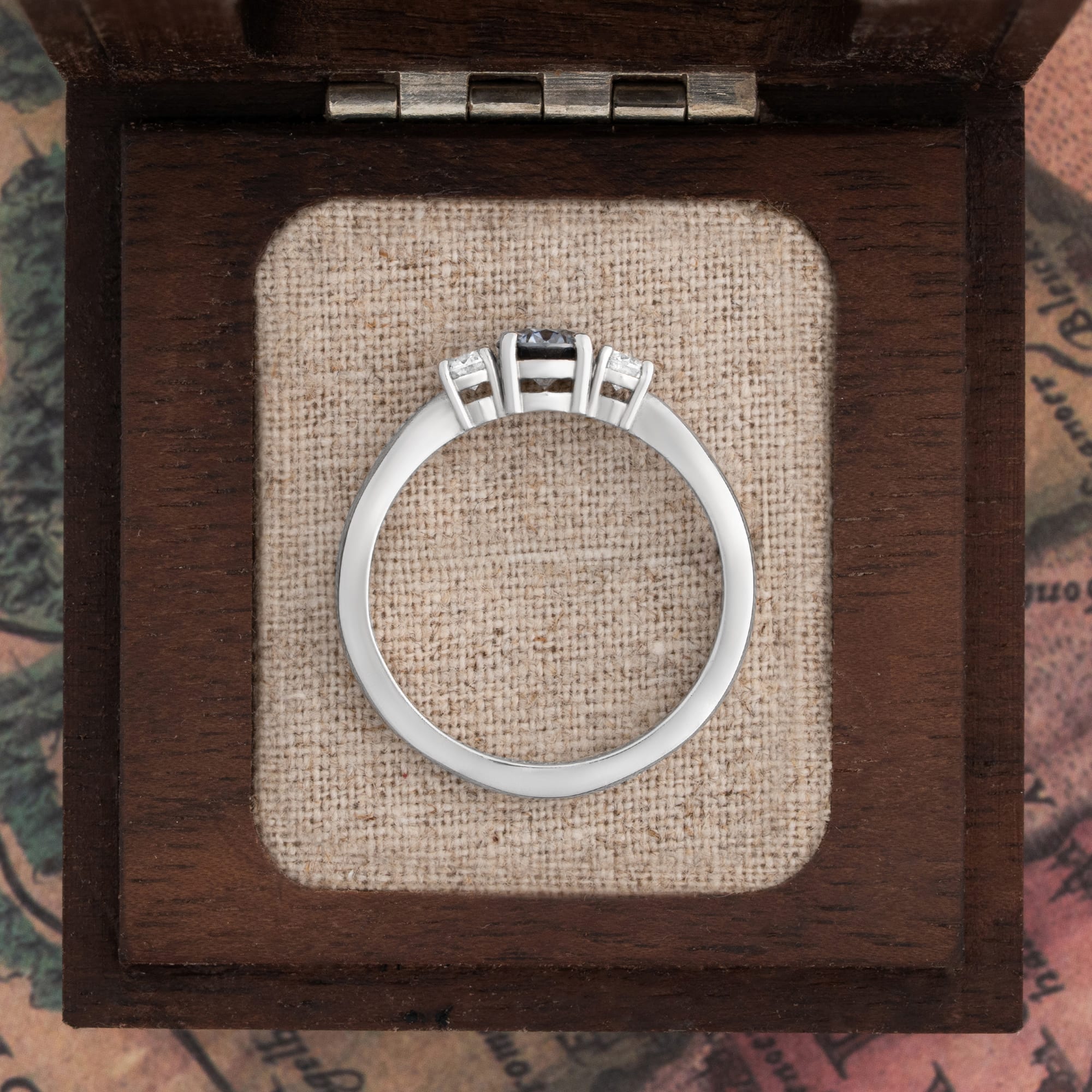 Grey moissanite trilogy engagement ring  — 3