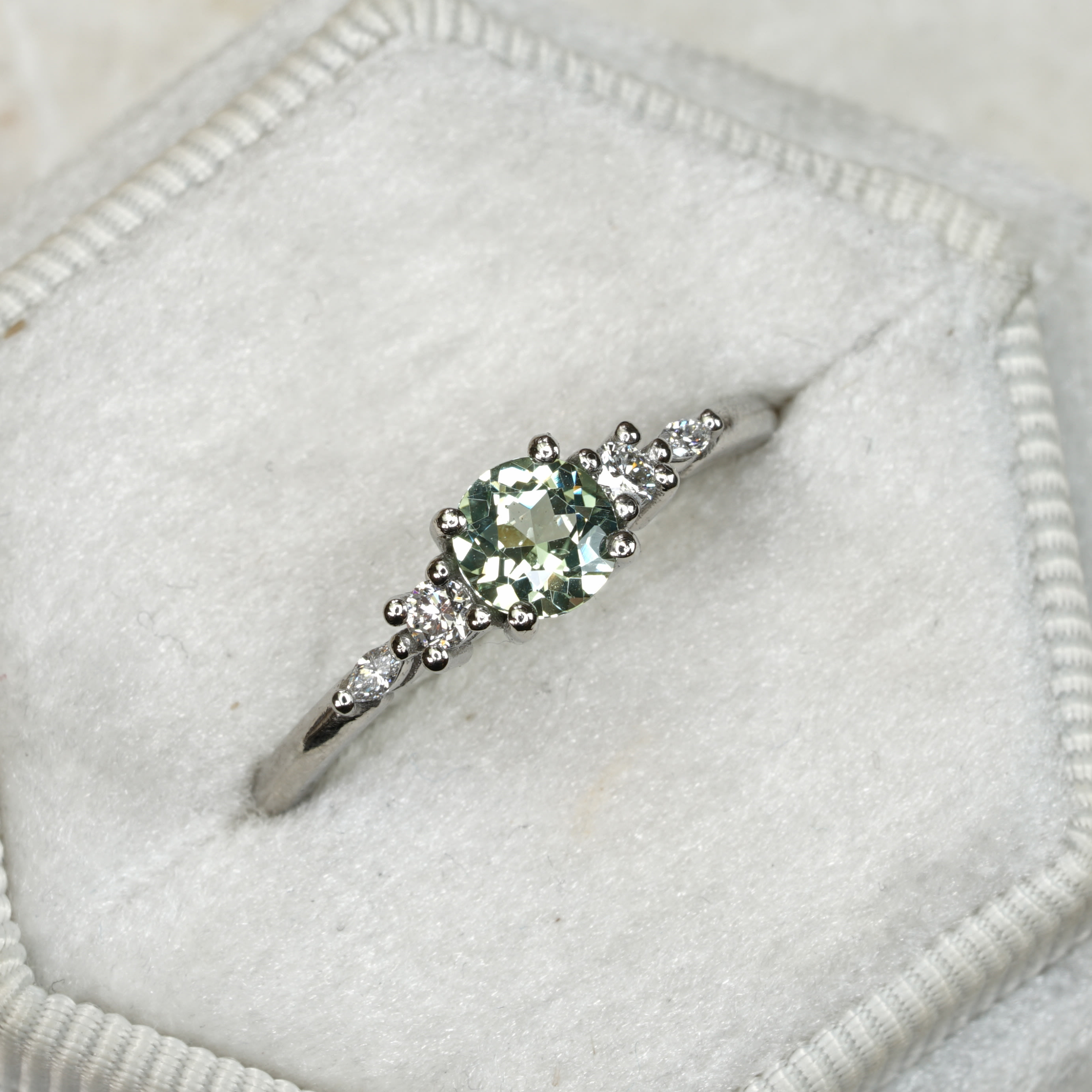 Lab grown seafoam sapphire and diamond ring product image