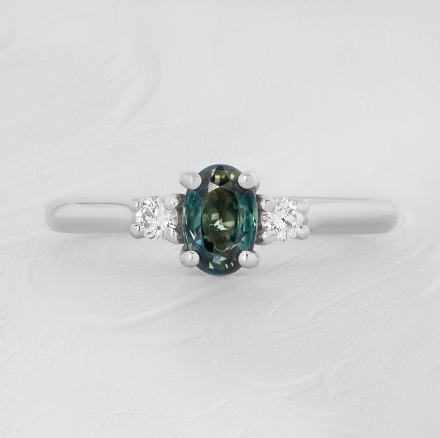 Teal sapphire and diamond ring product image