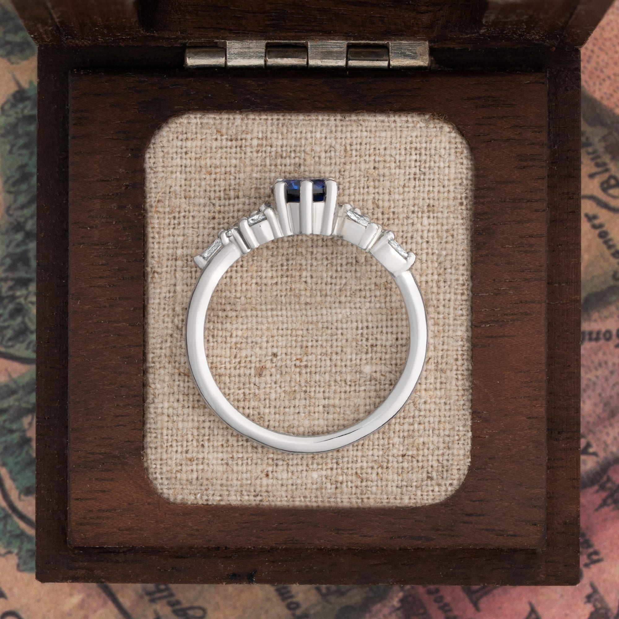 Lab grown blue sapphire and diamond floral ring — 5