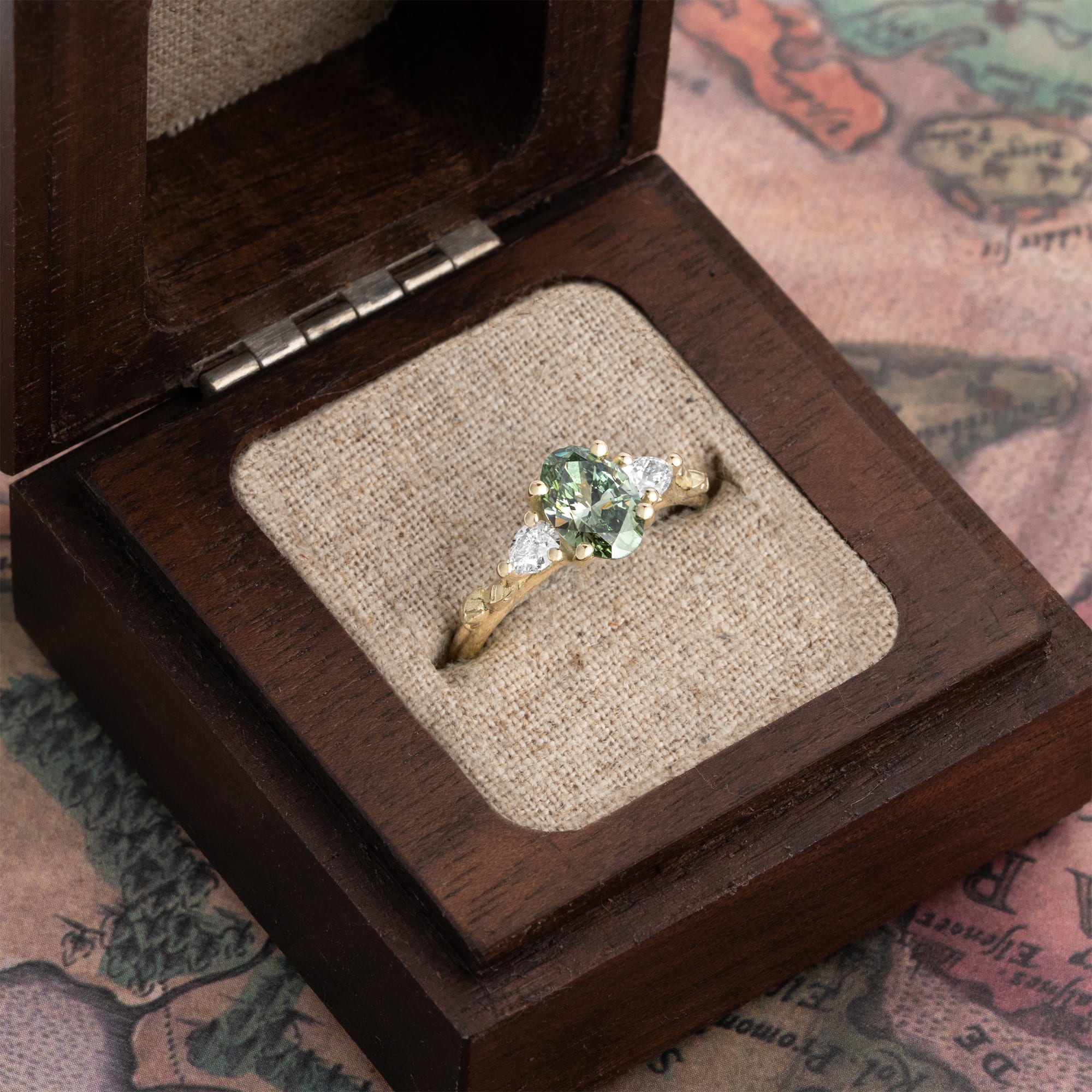 'Canopy' Green diamond trilogy ring - alternate view