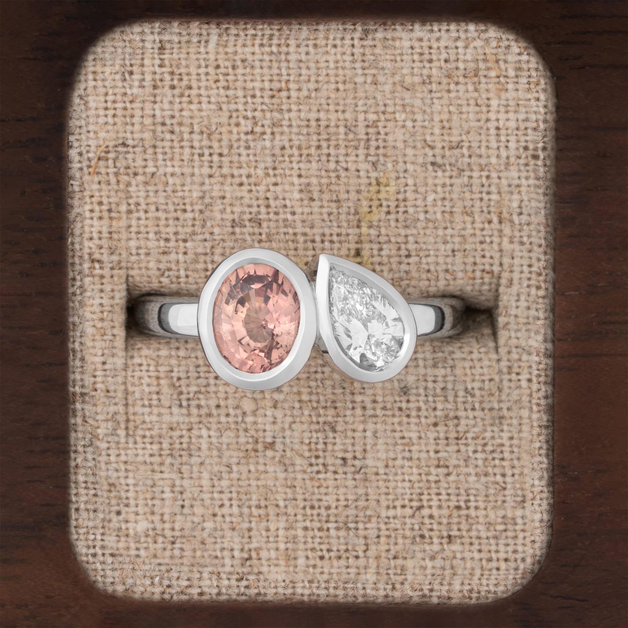 Toi Et Moi Peach Sapphire and Diamond ring