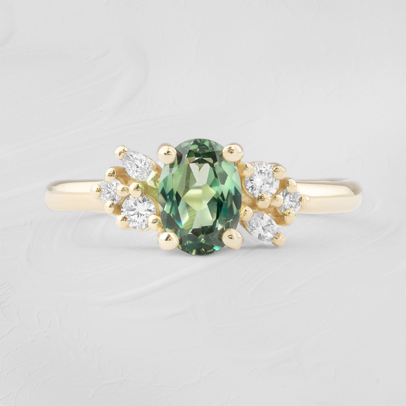 Lab grown green sapphire and diamond cluster ring product image