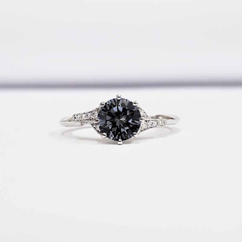 Grey moissanite and diamond engagement ring  product image