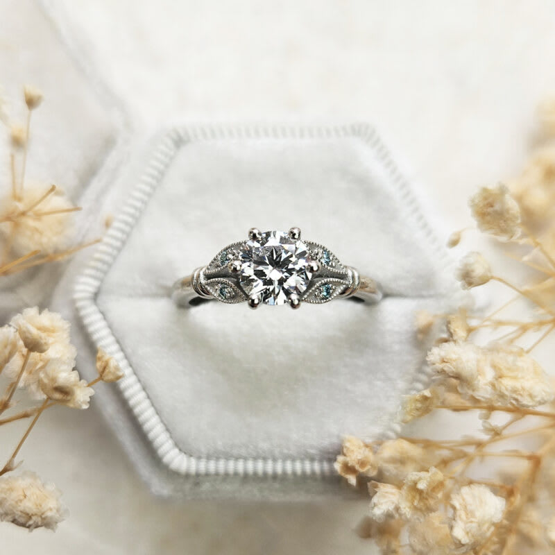 Floral lab grown diamond ring in platinum product image