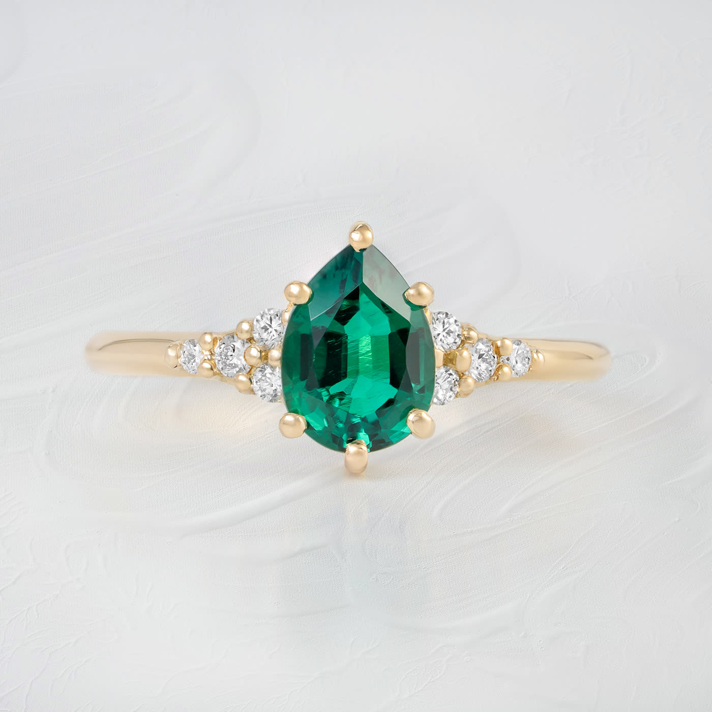 Pear lab Emerald and diamond 1920's inspired ring product image