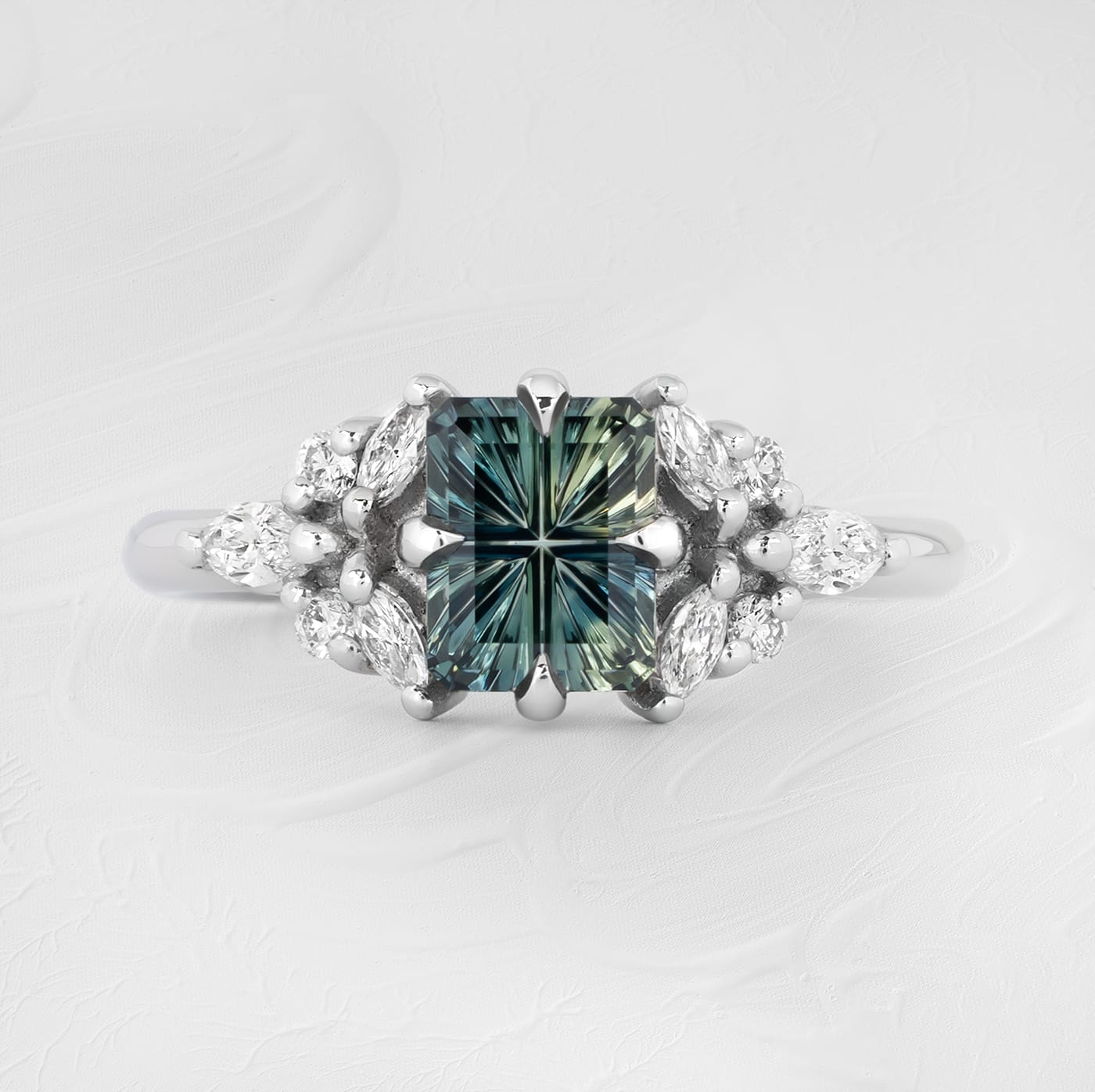 Teal starbrite sapphire and diamond ring product image