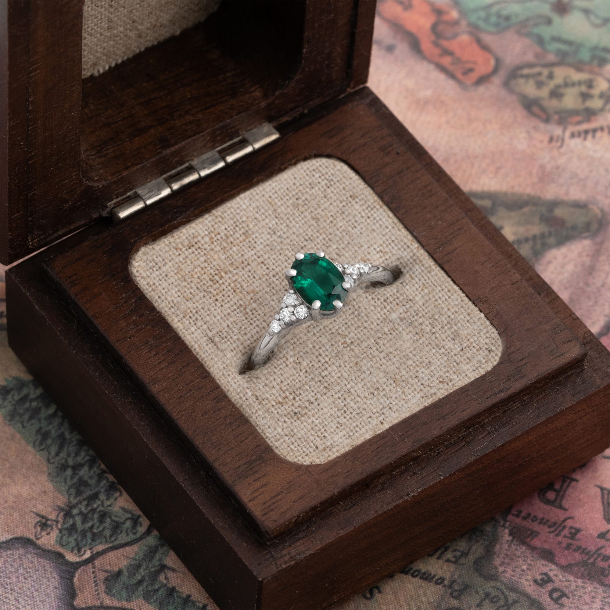 Emerald and diamond 1920's inspired engagement ring — 2
