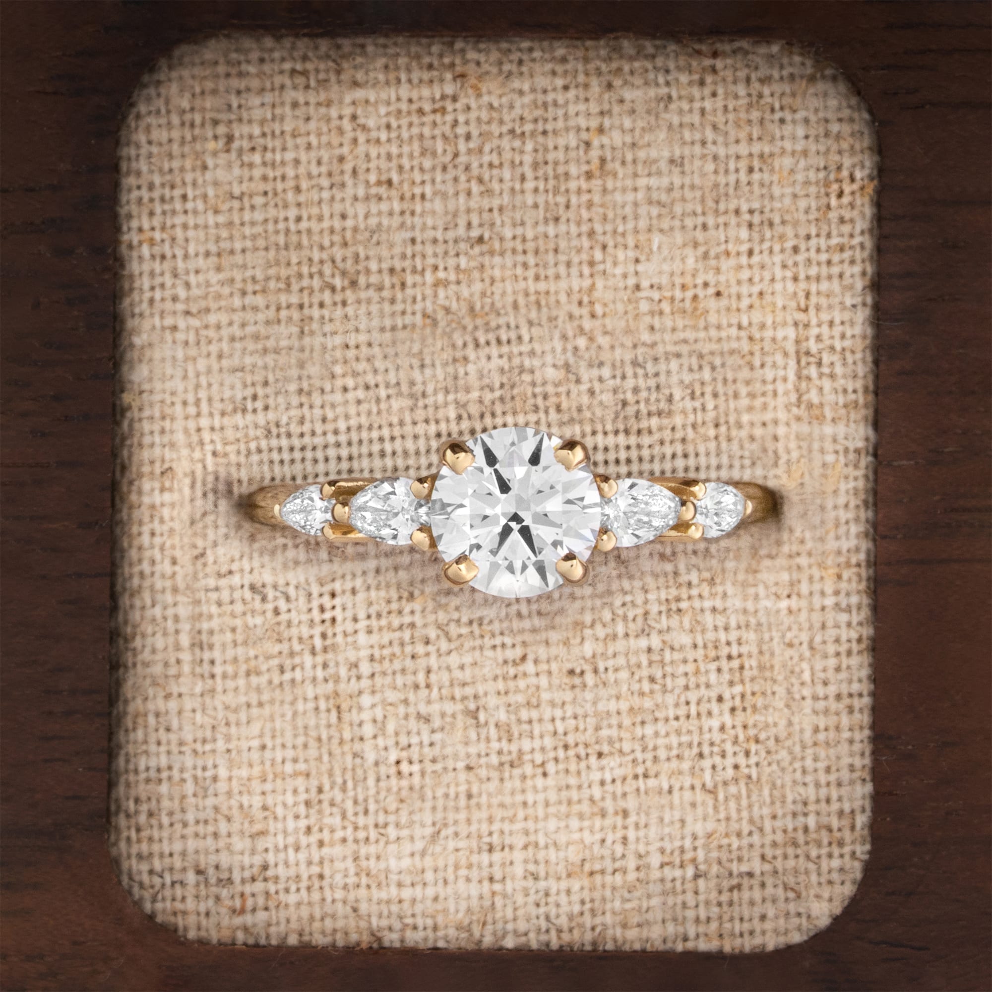 Lab grown diamond 5 stone graduated pear engagement ring