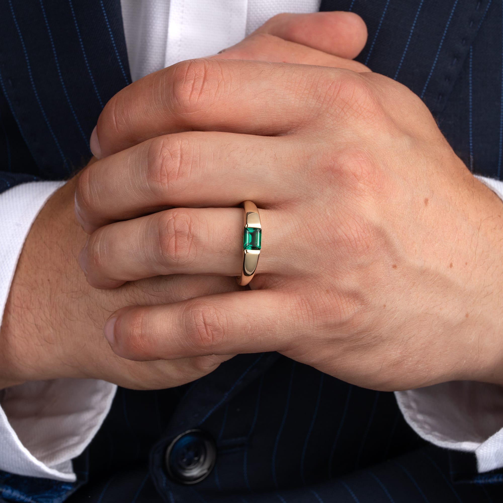Channel set emerald tapered band - alternate view
