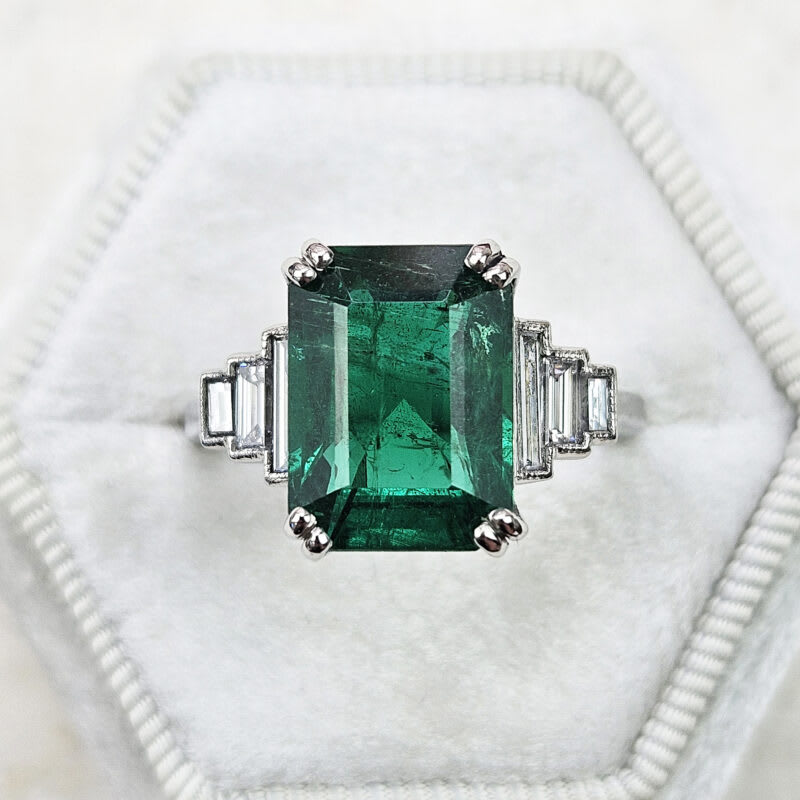 Emerald and diamond art deco inspired ring product image