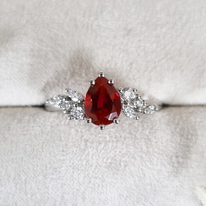 Pear cut lab grown ruby and diamond floral ring product image