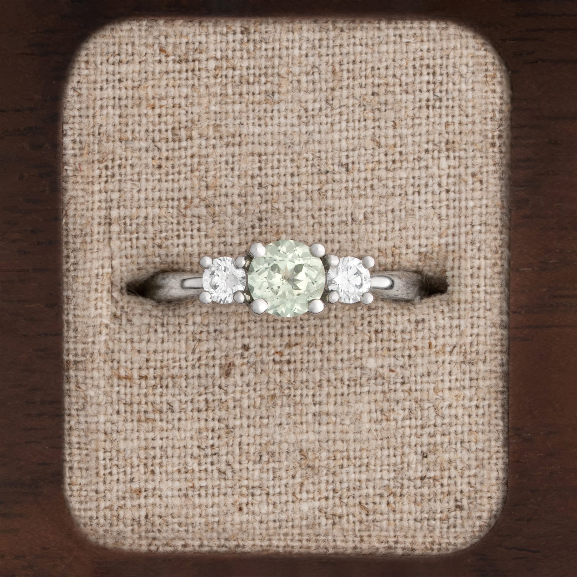 Lab grown seafoam green sapphire and diamond ring — 1