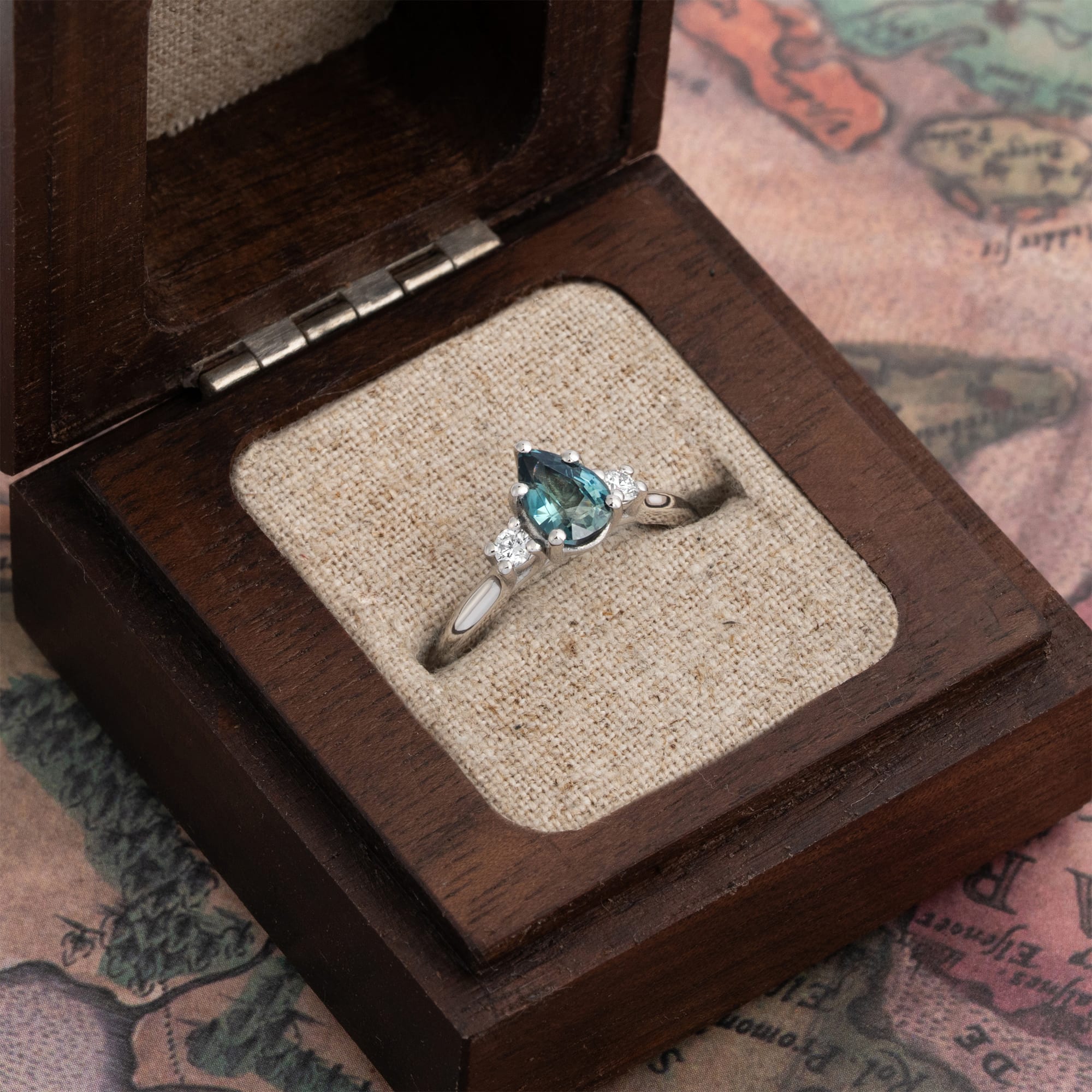 Pear teal sapphire and diamond ring  — 3