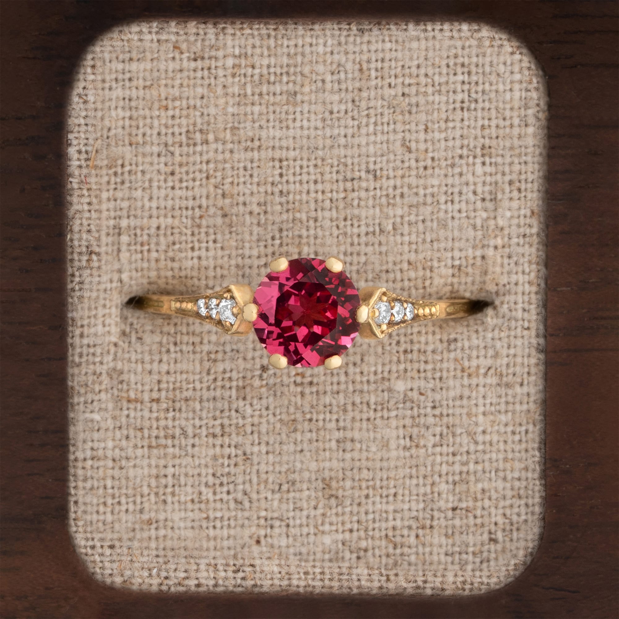 Padparadscha sapphire and diamond engagement ring — 1