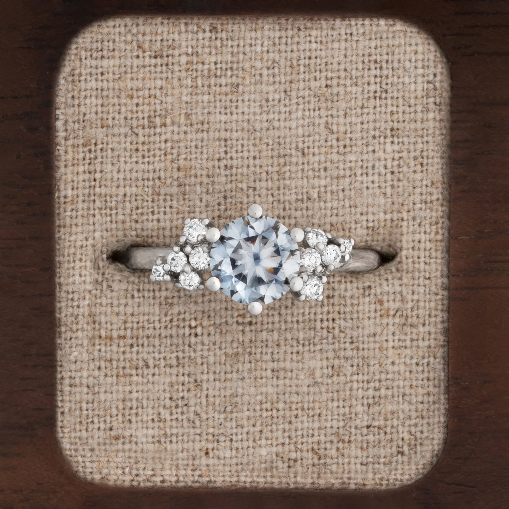 Light grey moissanite and diamond engagement ring — 1