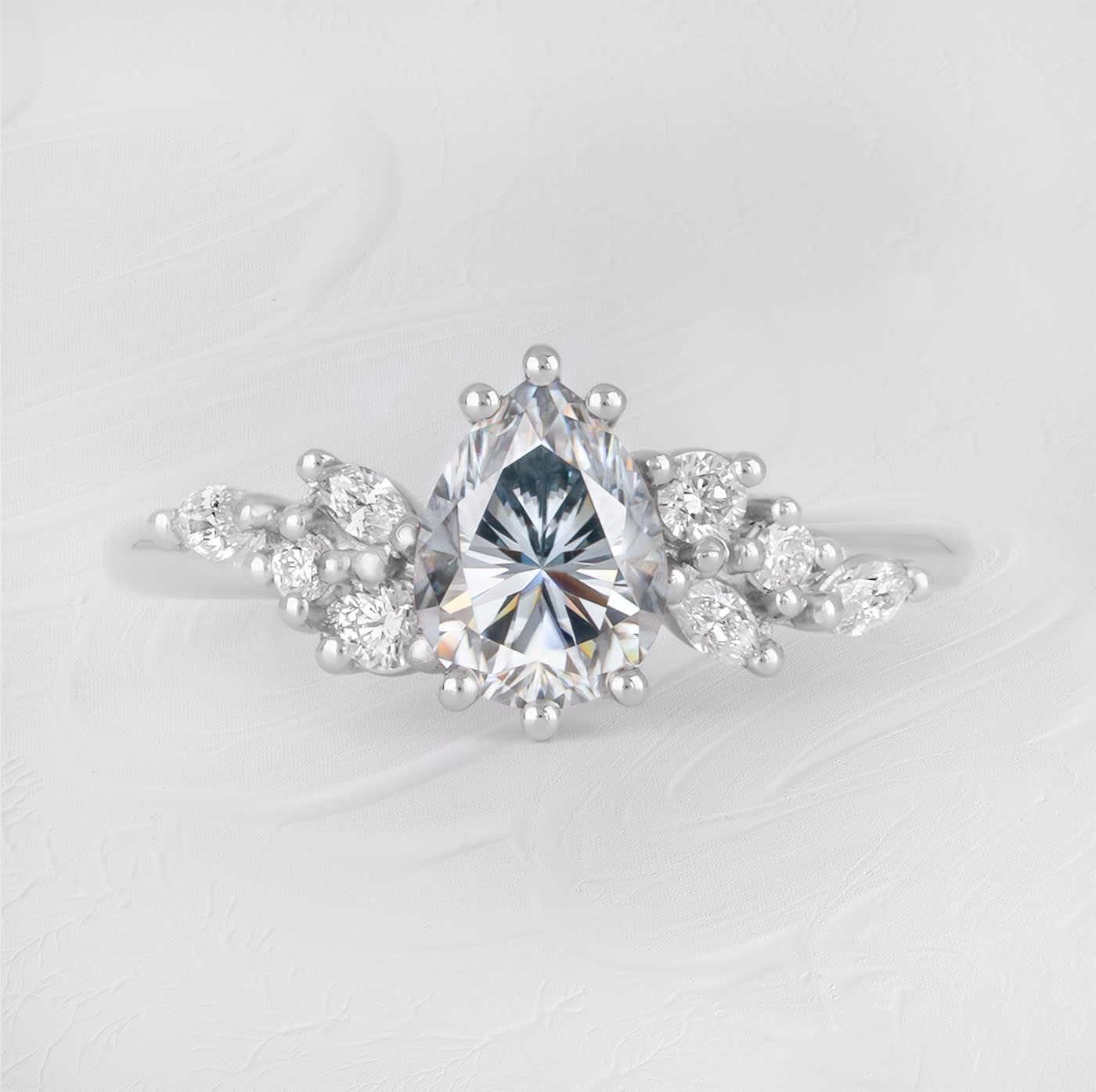 Light grey pear moissanite and diamond floral ring product image